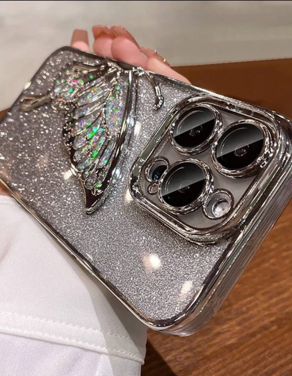 خرید قاب آیفون پروانه شاین نقره ای