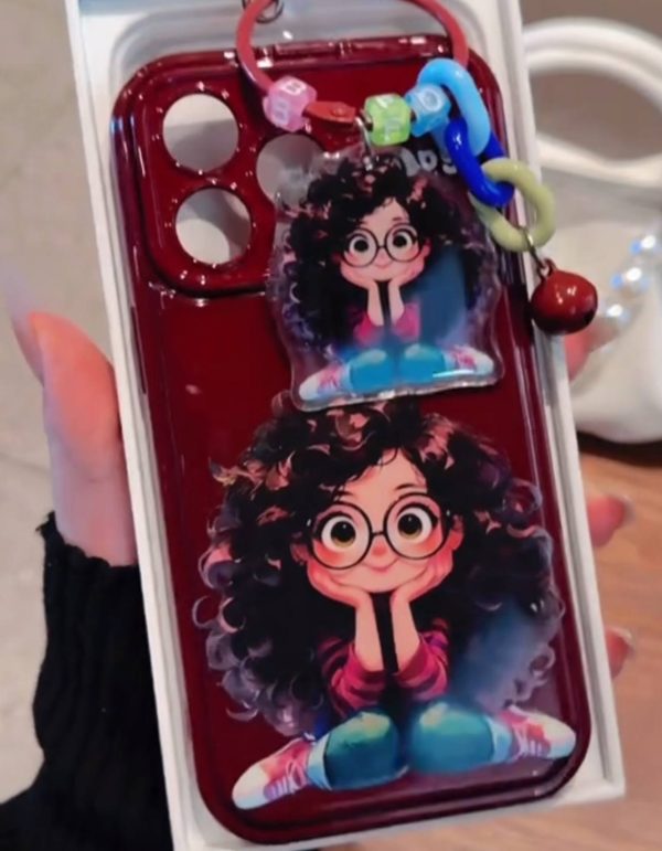 قاب موبایل آیفون دختر موفرفری با آویز
