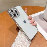 قاب موبایل آیفون دور نگینی نقره ای