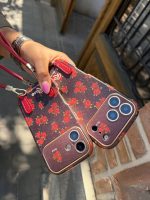 قاب موبایل آیفون گل رز چرمی همراه بند - Image 3