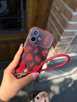 قاب موبایل آیفون گل رز چرمی همراه بند - Image 2